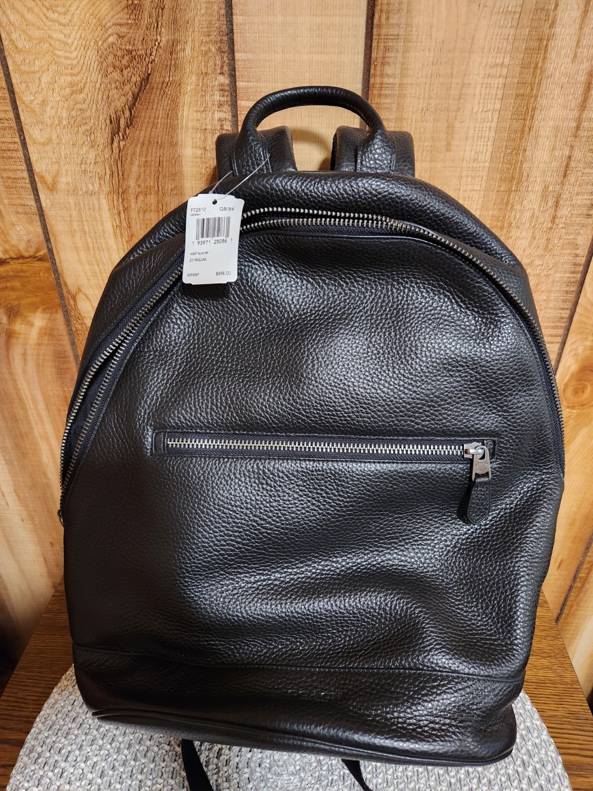 Coach West Pebbled Grain Leather Backpack Carry Bag Black F72510 Black