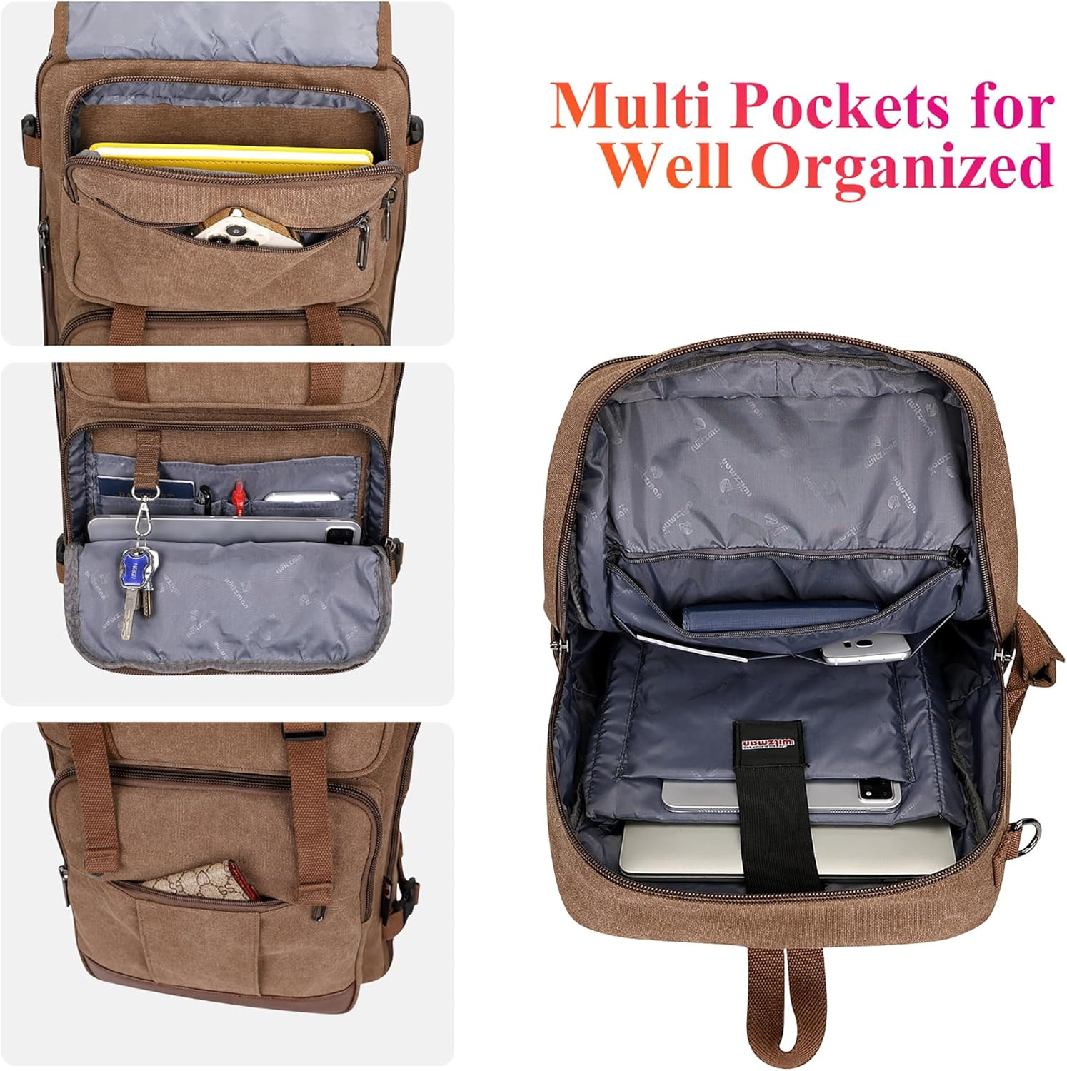 Canvas Travel Backpack for Men Large Laptop Backpack Fit 16 Inch Carry-On Airlin