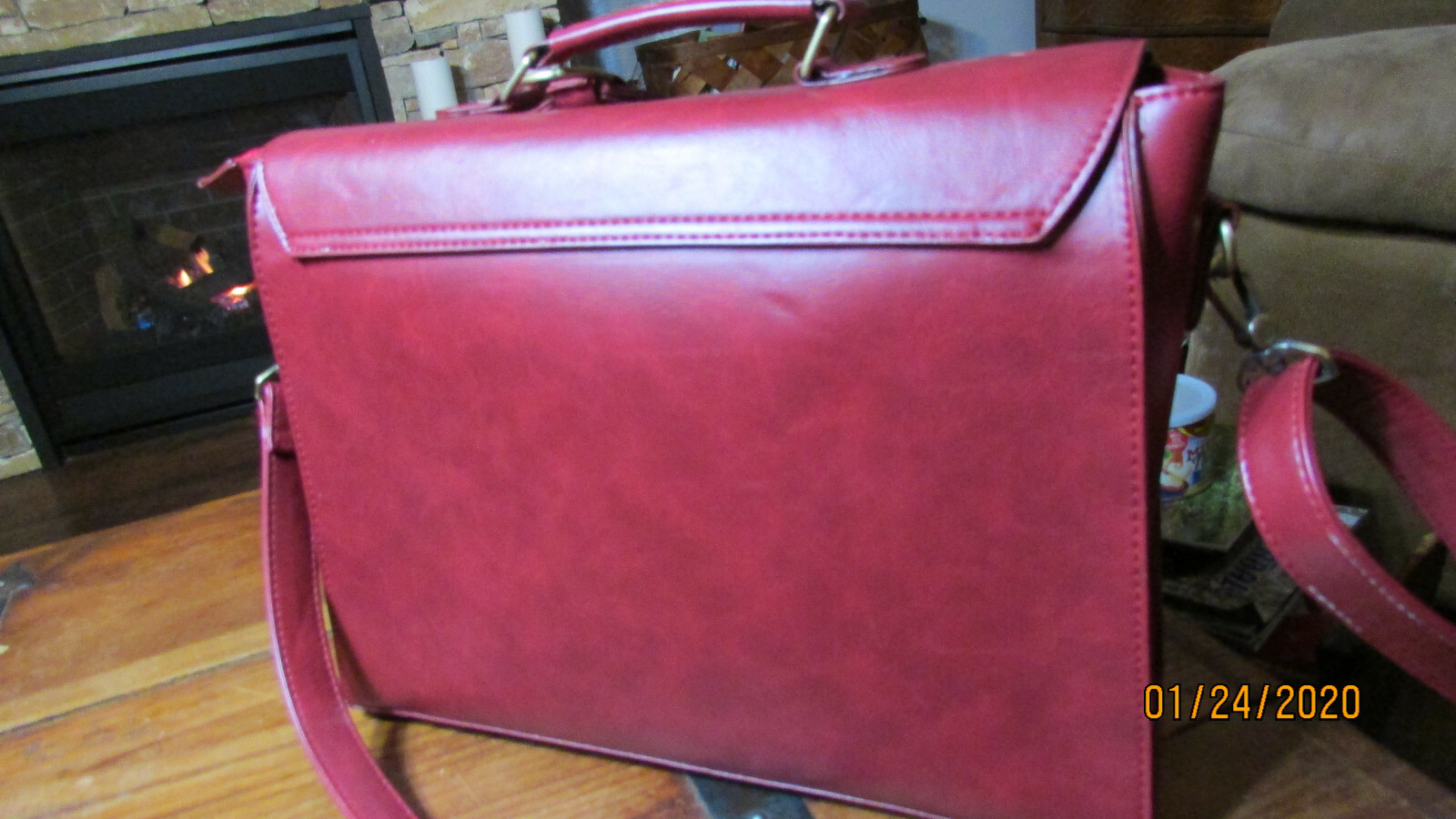 ECOSUSI RED DETACHABLE BOW BRIEFCASE LAPTOP CASE MESSENGER BAG VEGAN LEATHER