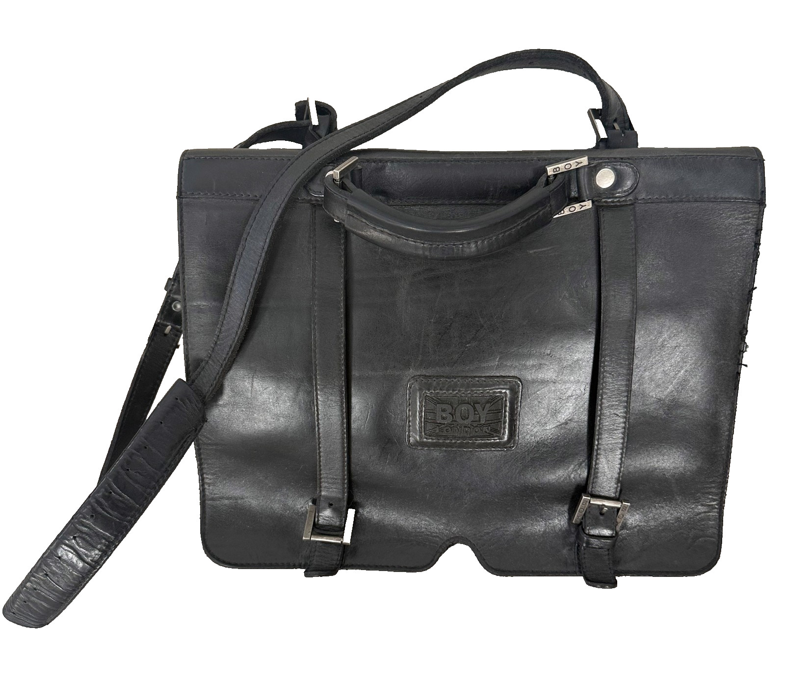 BOY London *RARE* Black Leather Briefcase Shoulder Bag Vtg 80s MELROSE messenger