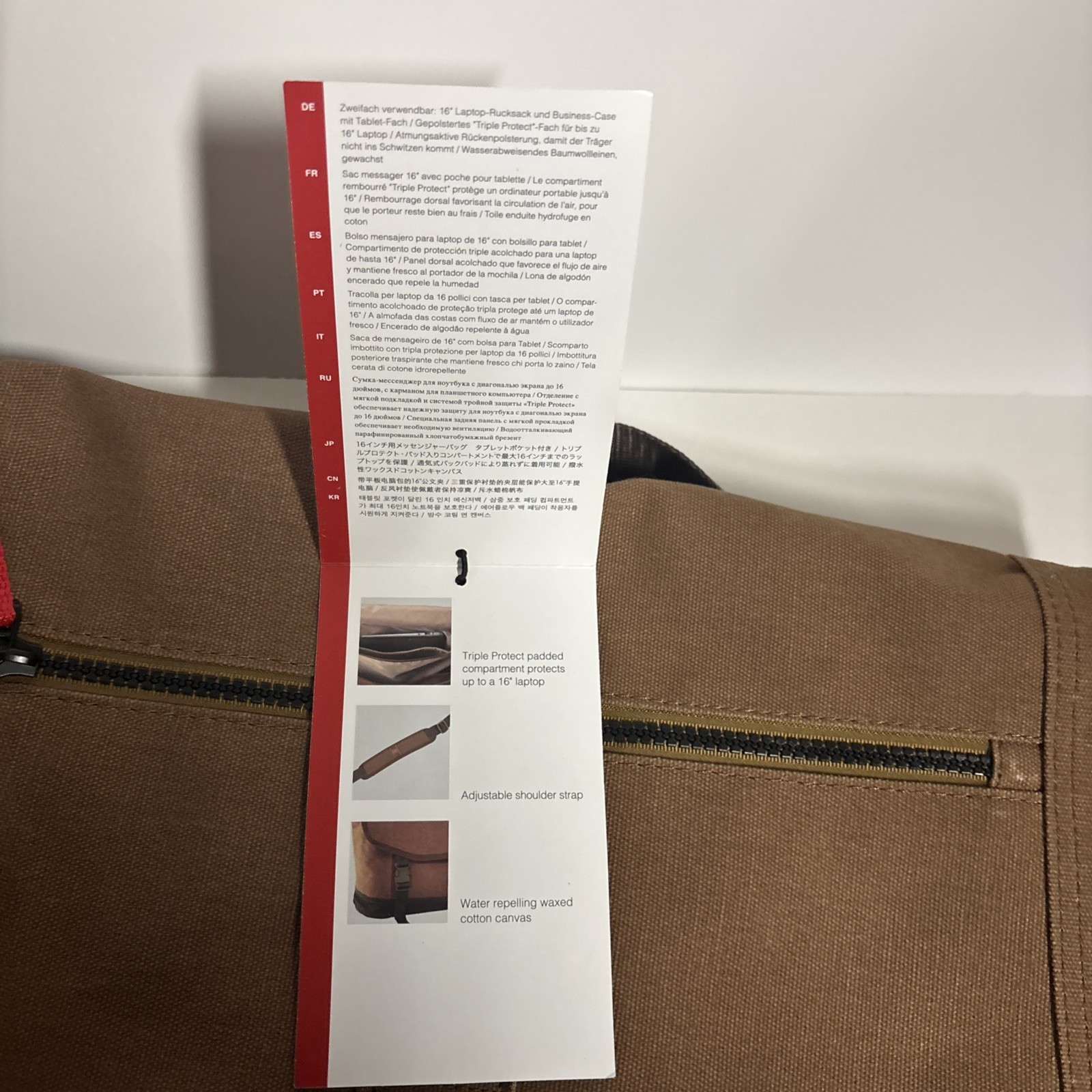 Wenger Corfe 16″ Messenger Bag Waxed Cotton Canvas Laptop Tablet Camel 602681