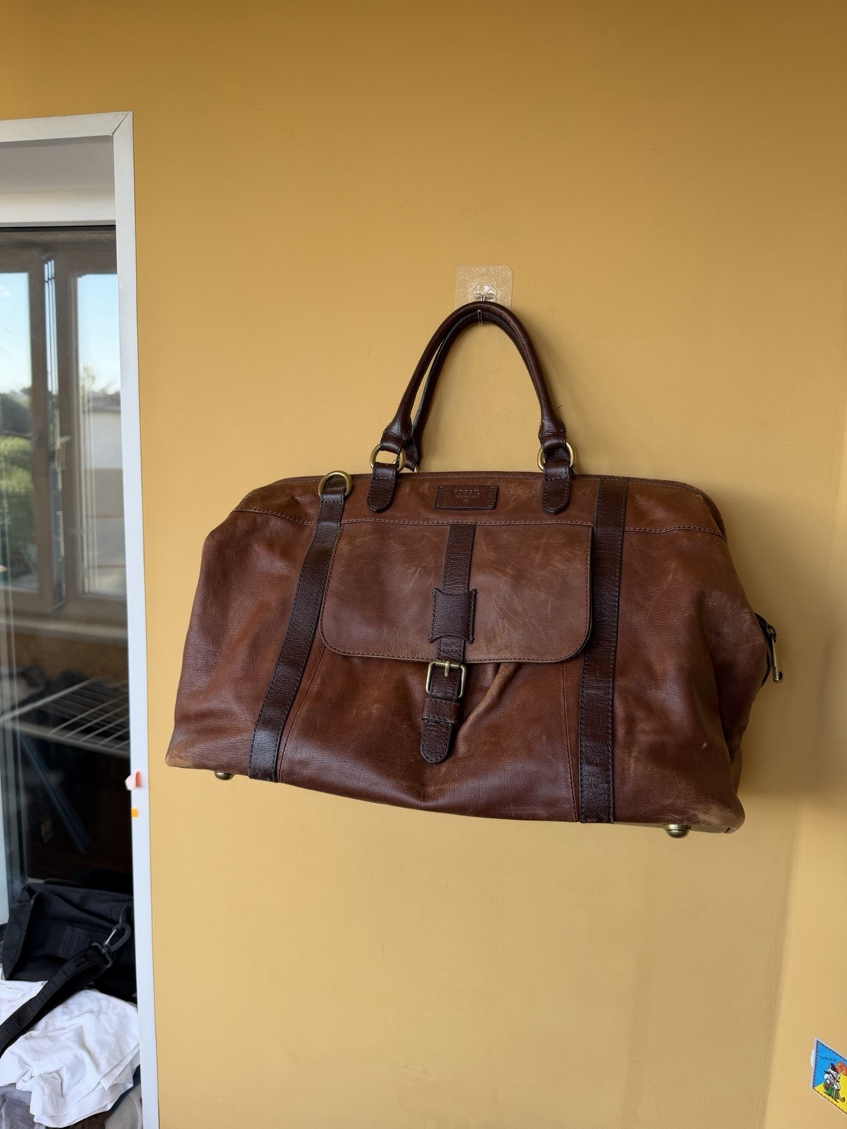 Fossil Cognac Leather Duffel Bag Travel Brown