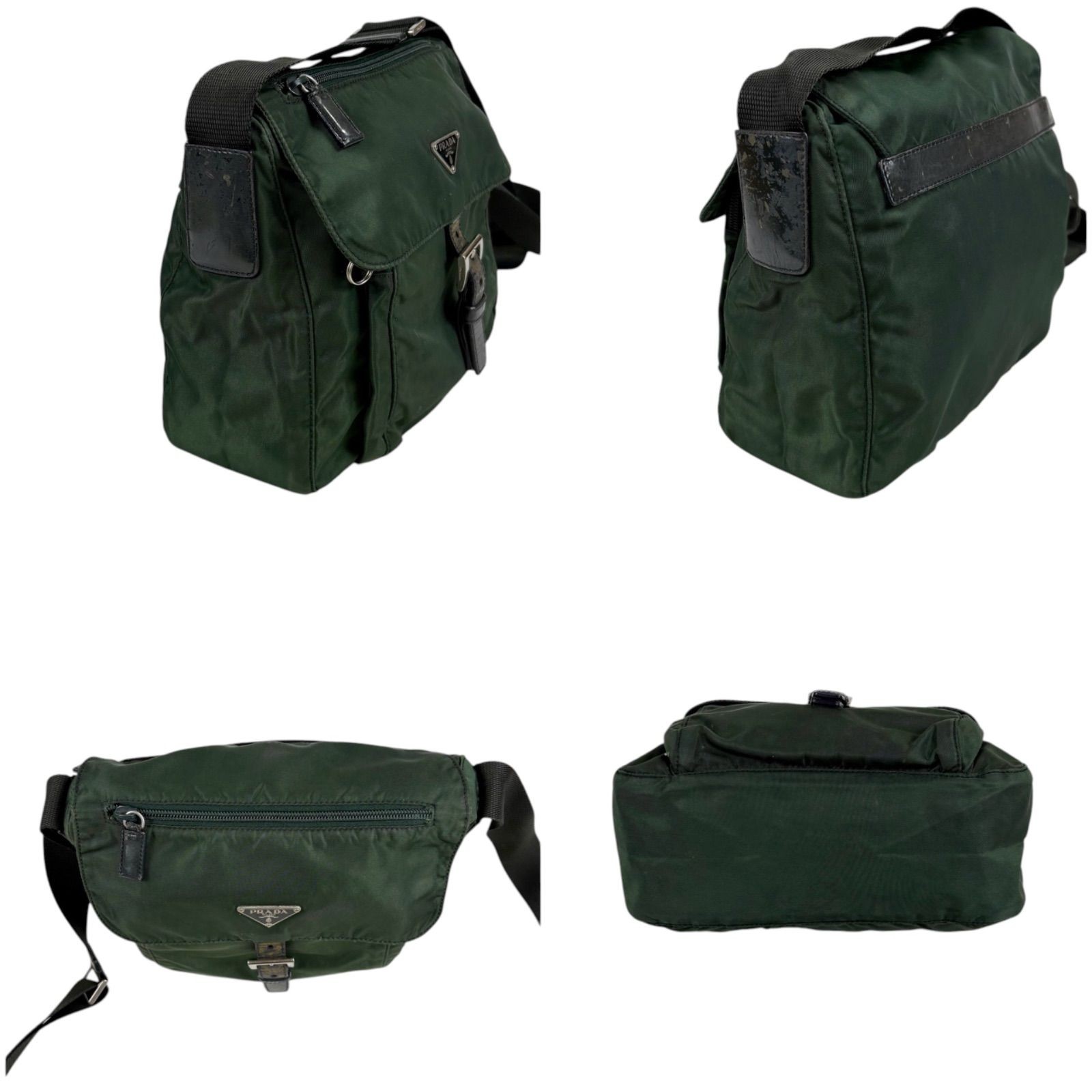 PRADA Triangle Logo Messenger Bag Tessuto Nylon Khaki Green Crossbody Shoulder