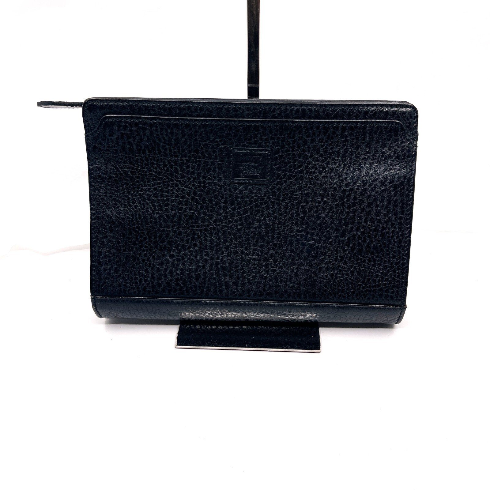 Burberry Black Leather Clutch Bag Check men’s Auth From Japan
