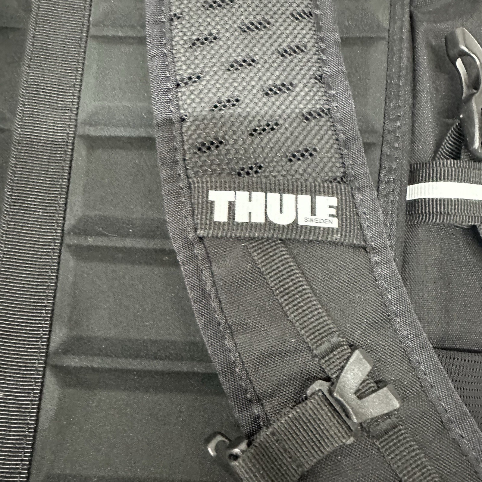 Thule Sweden Black Roll Top Backpack w/ Blue Rain Cover Cycling Laptop Bag