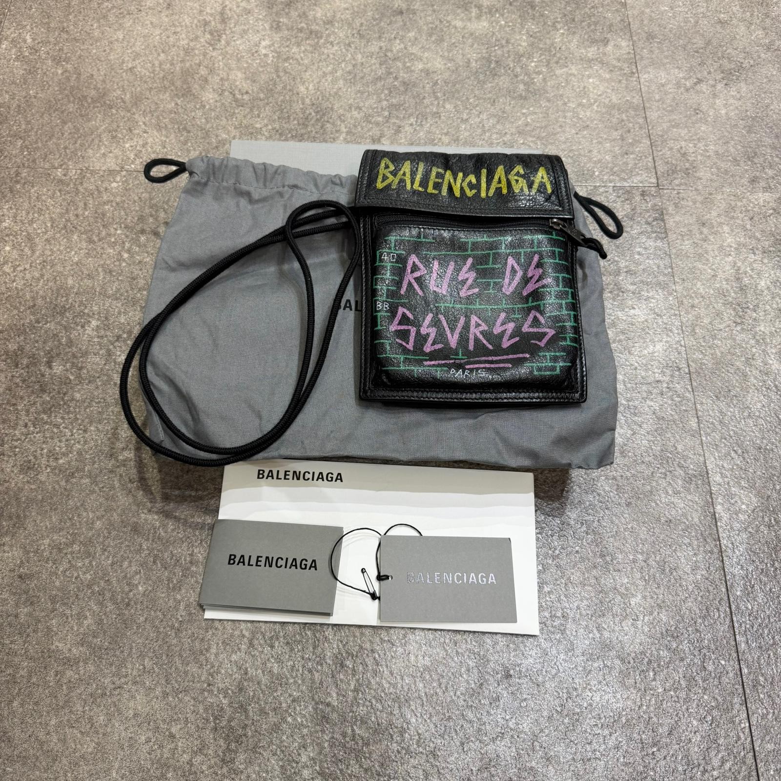 BALENCIAGA Explorer Graphic Leather Pouch Shoulder Bag Condition A