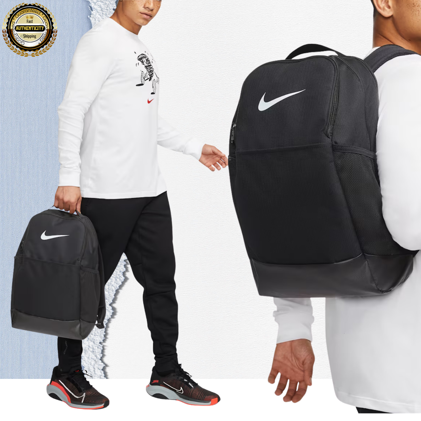 Nike Brasilia 9.5 School Gym Travel Backpack Book Bag Black DH7709-010 M 24L