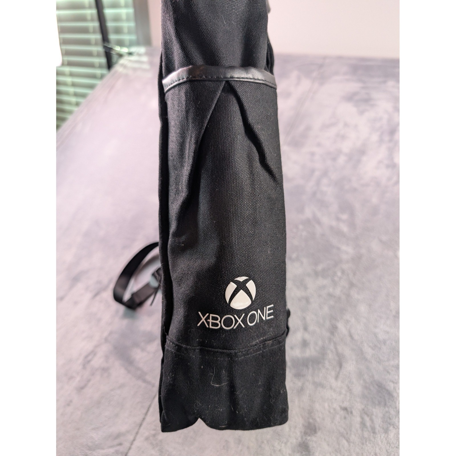 GameStop Xbox One Black Canvas Rucksack Backpack Green Interior Lining Flap Top
