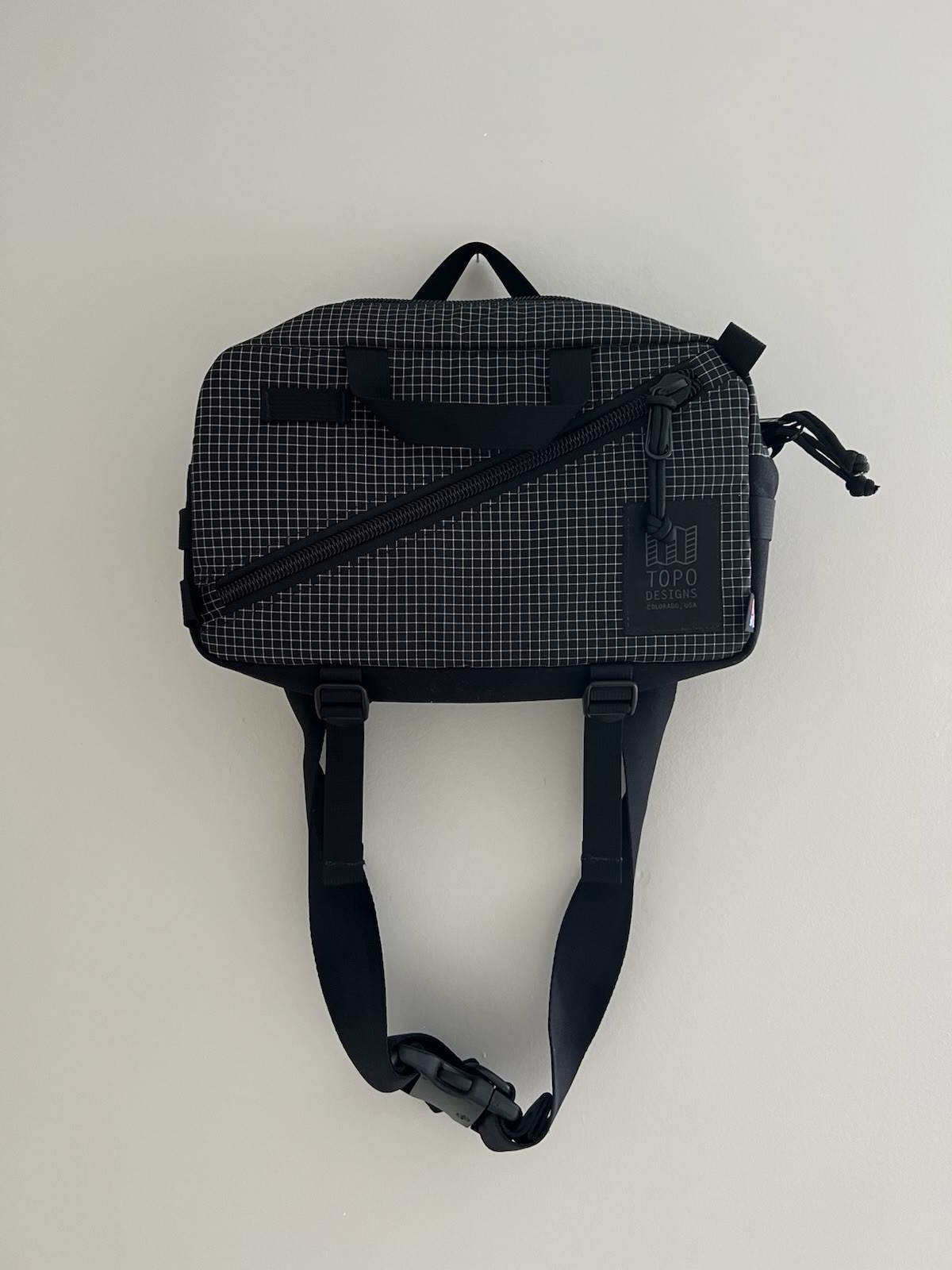 Topo Designs Quick Pack Hip Pack Shoulder Bag Made In USA Black Grid Ripstop