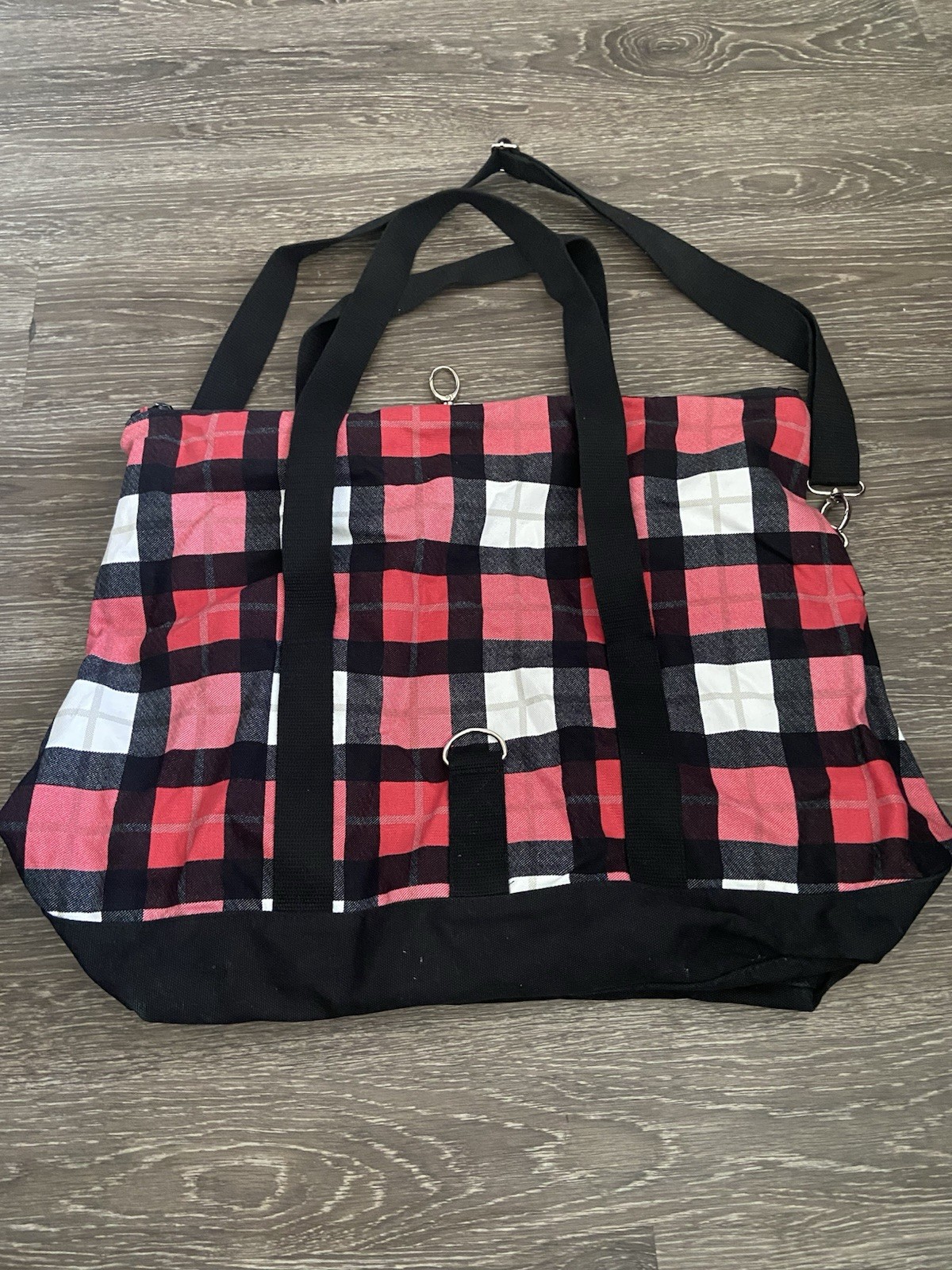 Red Black White Plaid Duffel Bag Shoulder Strap Unisex Adults Casual Travel