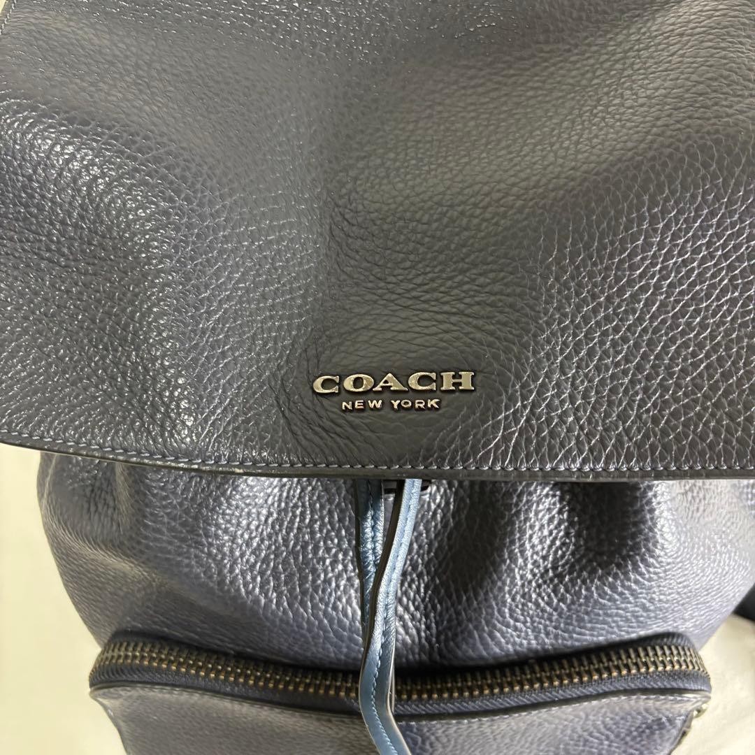 Coach C4134 Leather Drawstring Backpack Navy 33cm From Japan