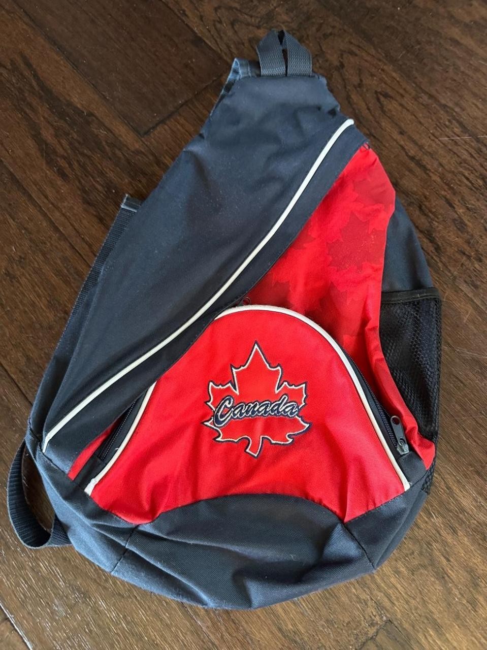 Canada Maple Leaf Sling Backpack Y2K Sporty Crossbody Red & Black Adjustable