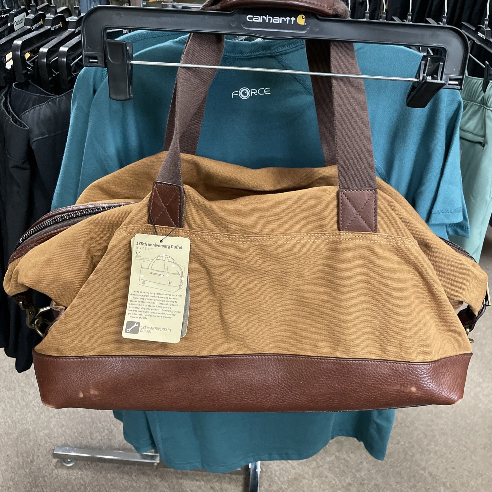 Carhartt Bag Made In USA 125th Anniversary Duffel Duck Leather Brass 18×10.5×10”