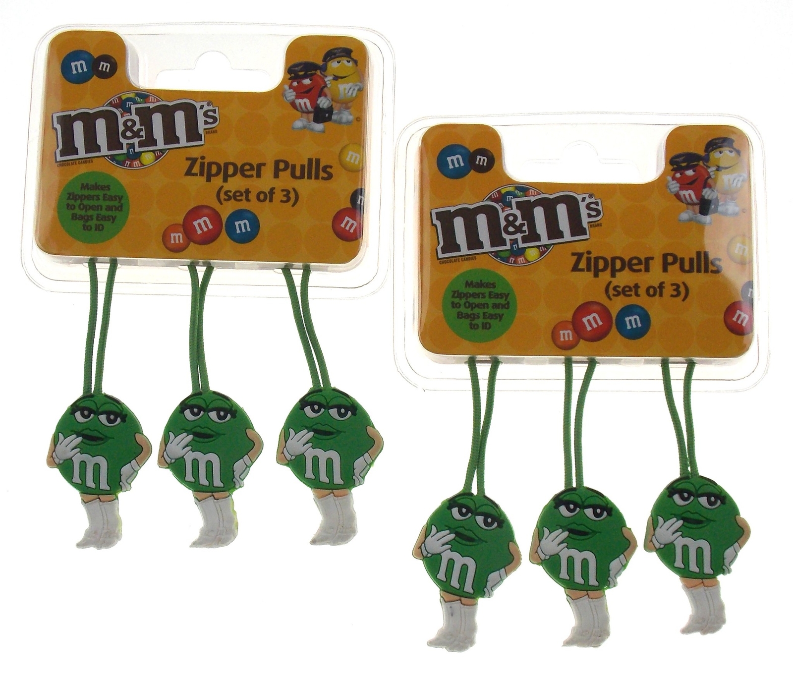 M&M Zipper Pulls Green Set 6 Easy Open Quick ID Suitcase Duffel Bags Backpacks