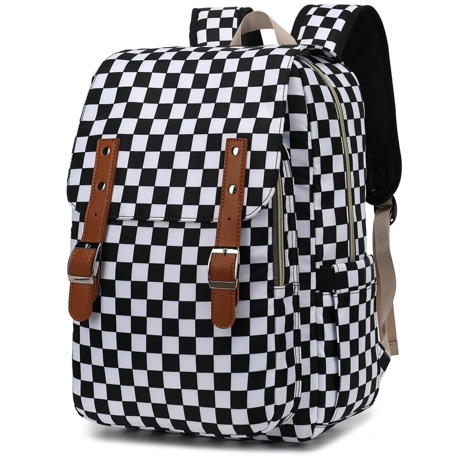 15.6 inch Checkered Laptop Backpack, Women, Girls, College, School, Travel