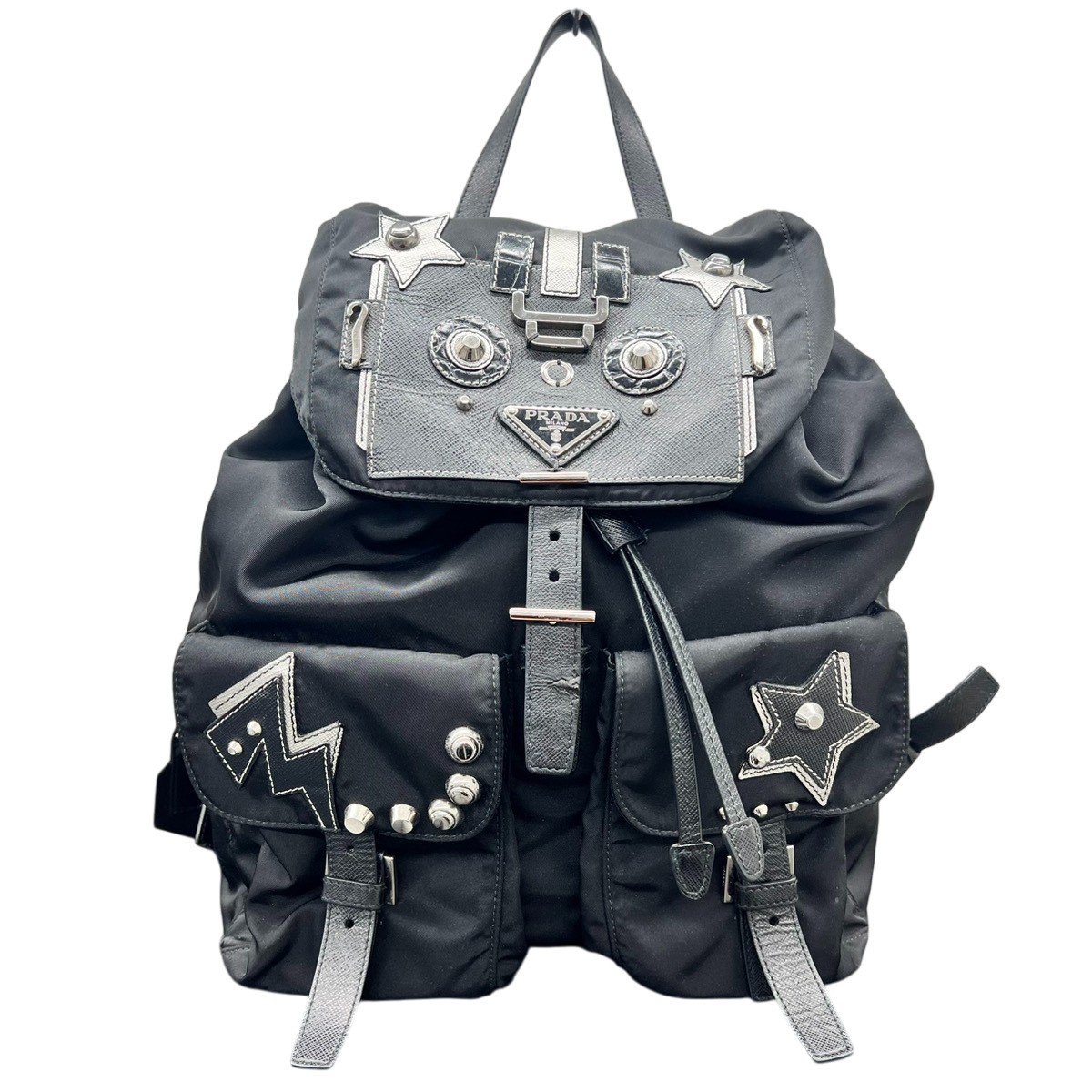PRADA 1BZ811 robot Backpack Â· Daypack black Nylon leather Second Hand B-rank