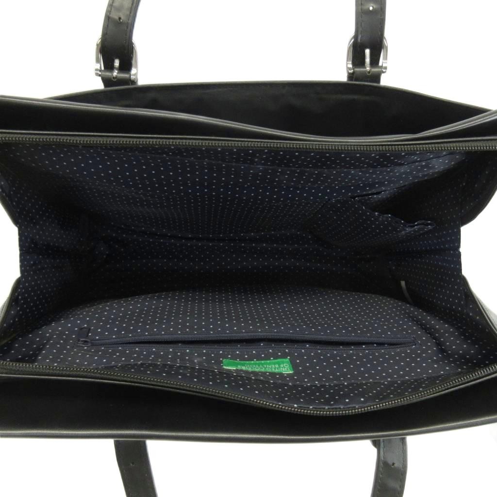 United Colors of Benetton Leather Briefcase Black AB 11x15in Men’s Business Bag
