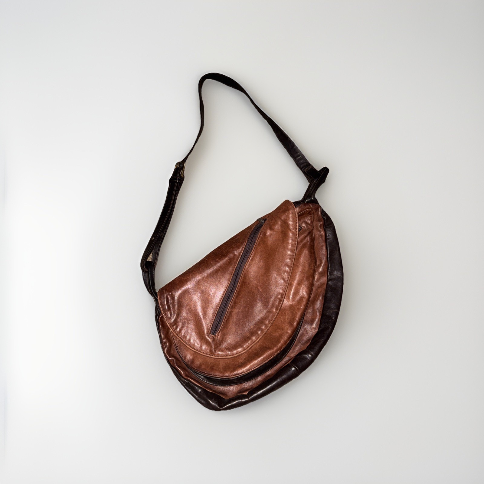 VTG Fred Eisen Brown Leather Designs Backpack Shoulder Strap Handle Sling Bag