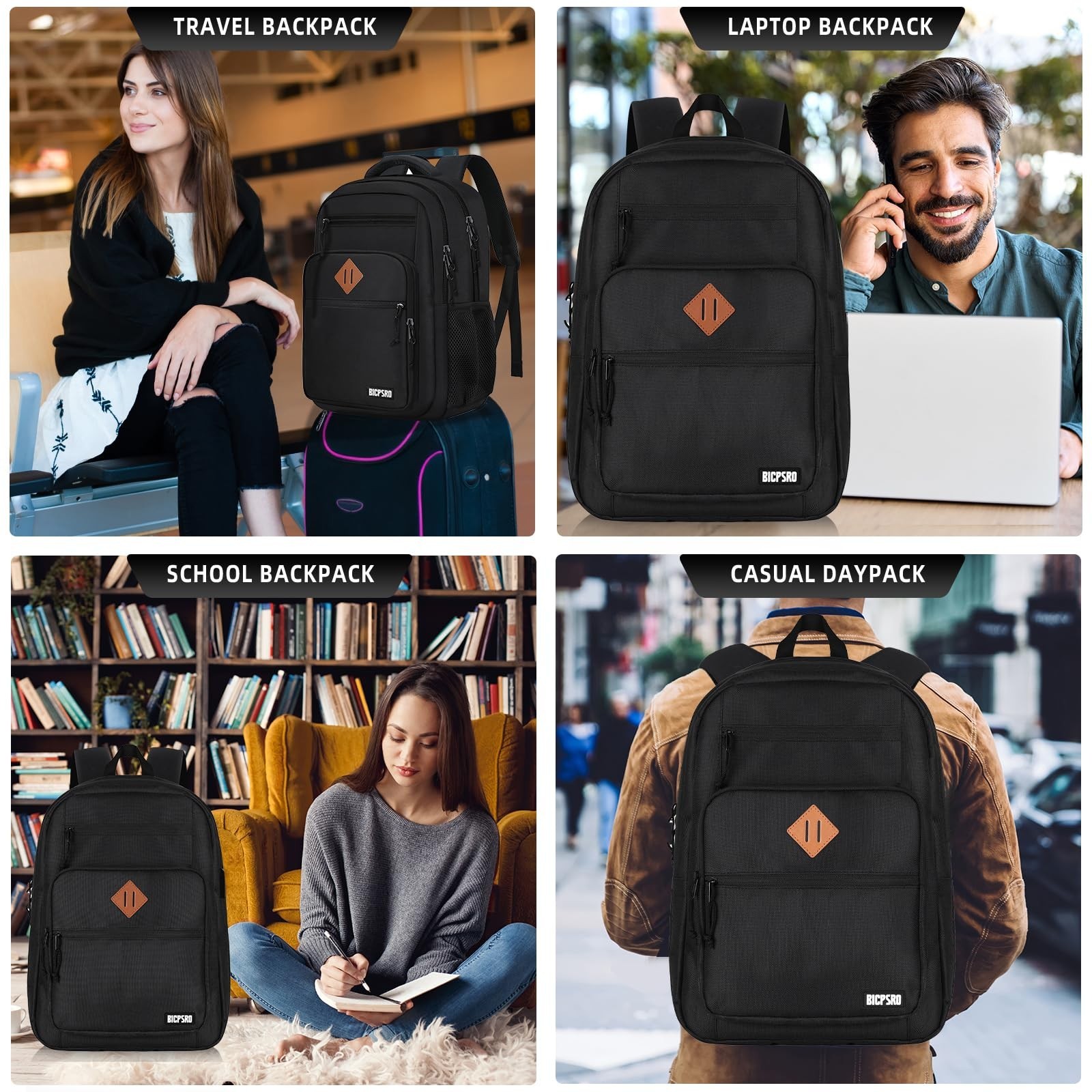 Versatile Black Classic School Backpack for Teens & Adults, 15.6″ Laptop Bookbag