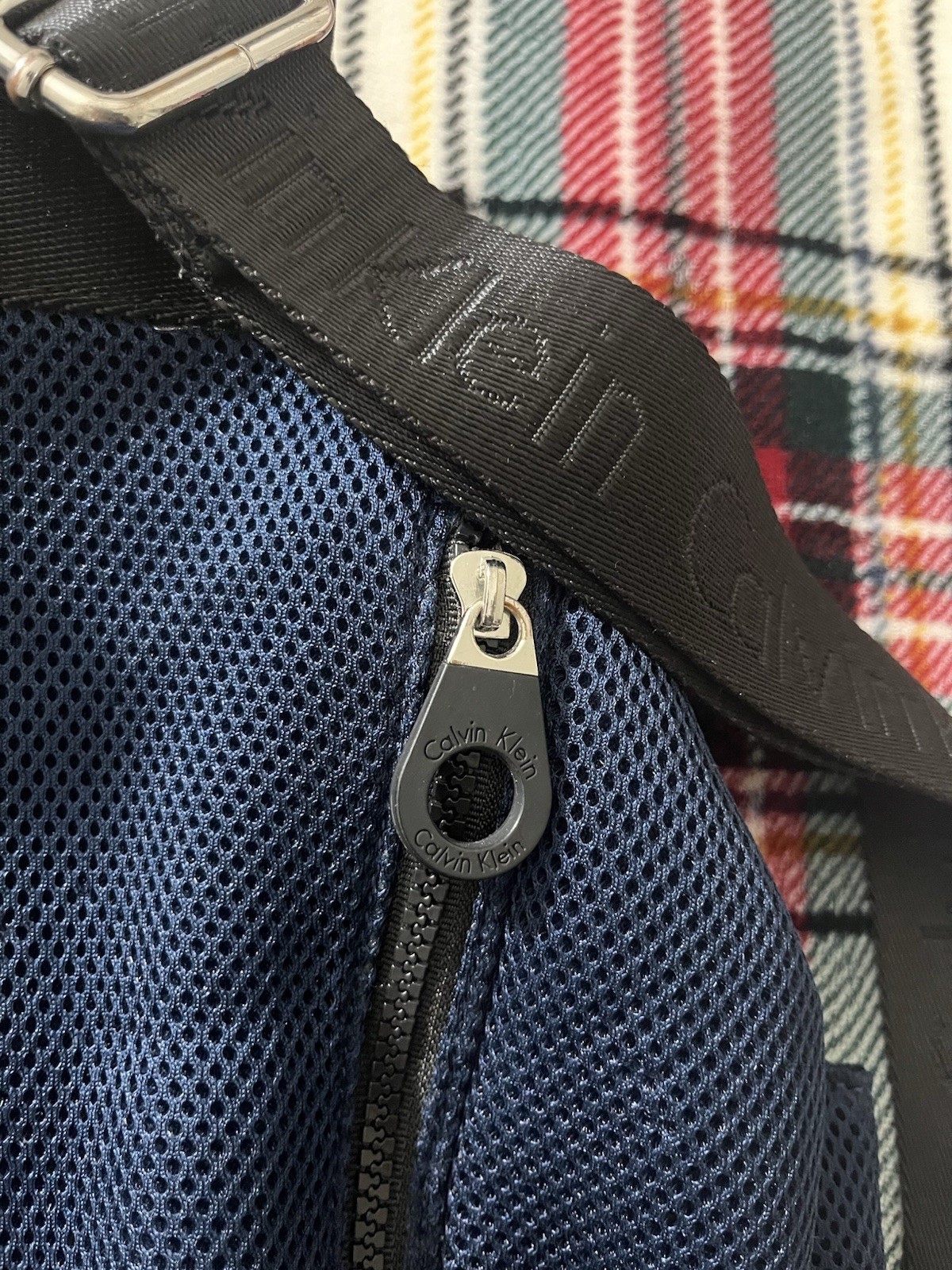 Calvin Klein Blue/Black Small Backpack Drawstring Buckle, Pockets, Lined