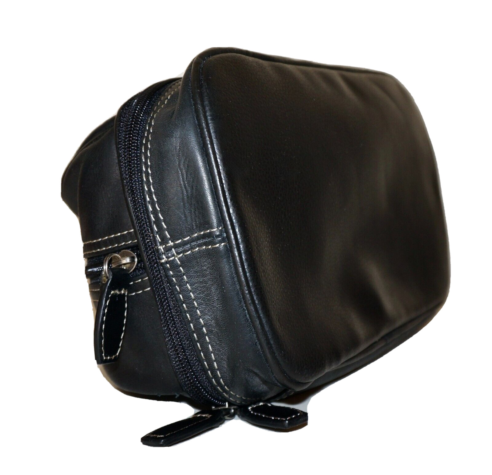 FOSSIL Small Black Leather Toiletry / Shave Travel Pouch 5×10