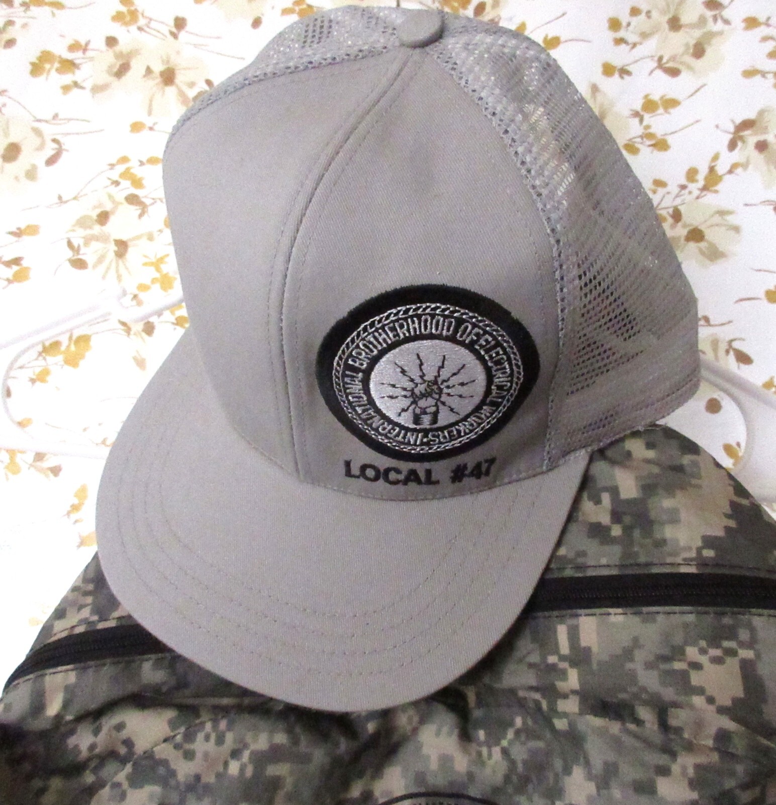 Nylon Camo Backpack and Hat with Local Electrical Union Logo