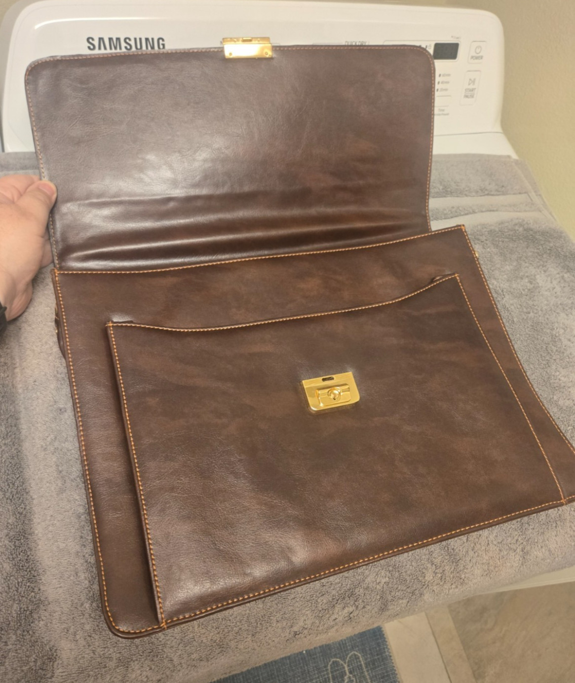 Brown Leather Laptop Briefcase With Key Made In China New