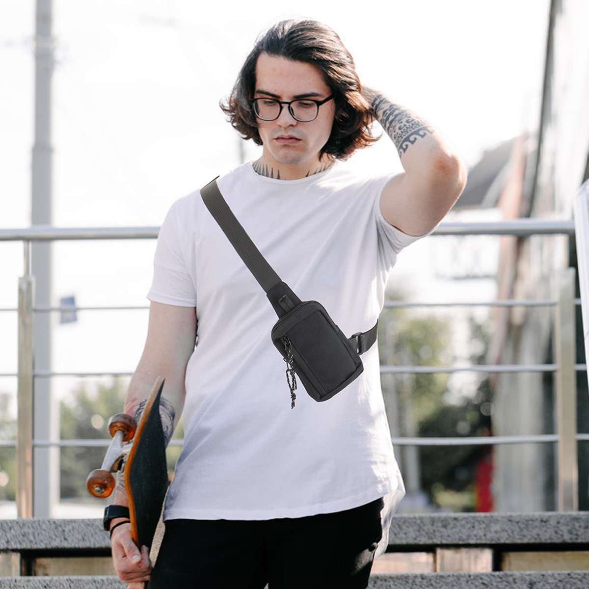 Men’s Shoulder Bag Oxford Chest Bag Sling Crossbody Bag Casual Travel Phone Bag