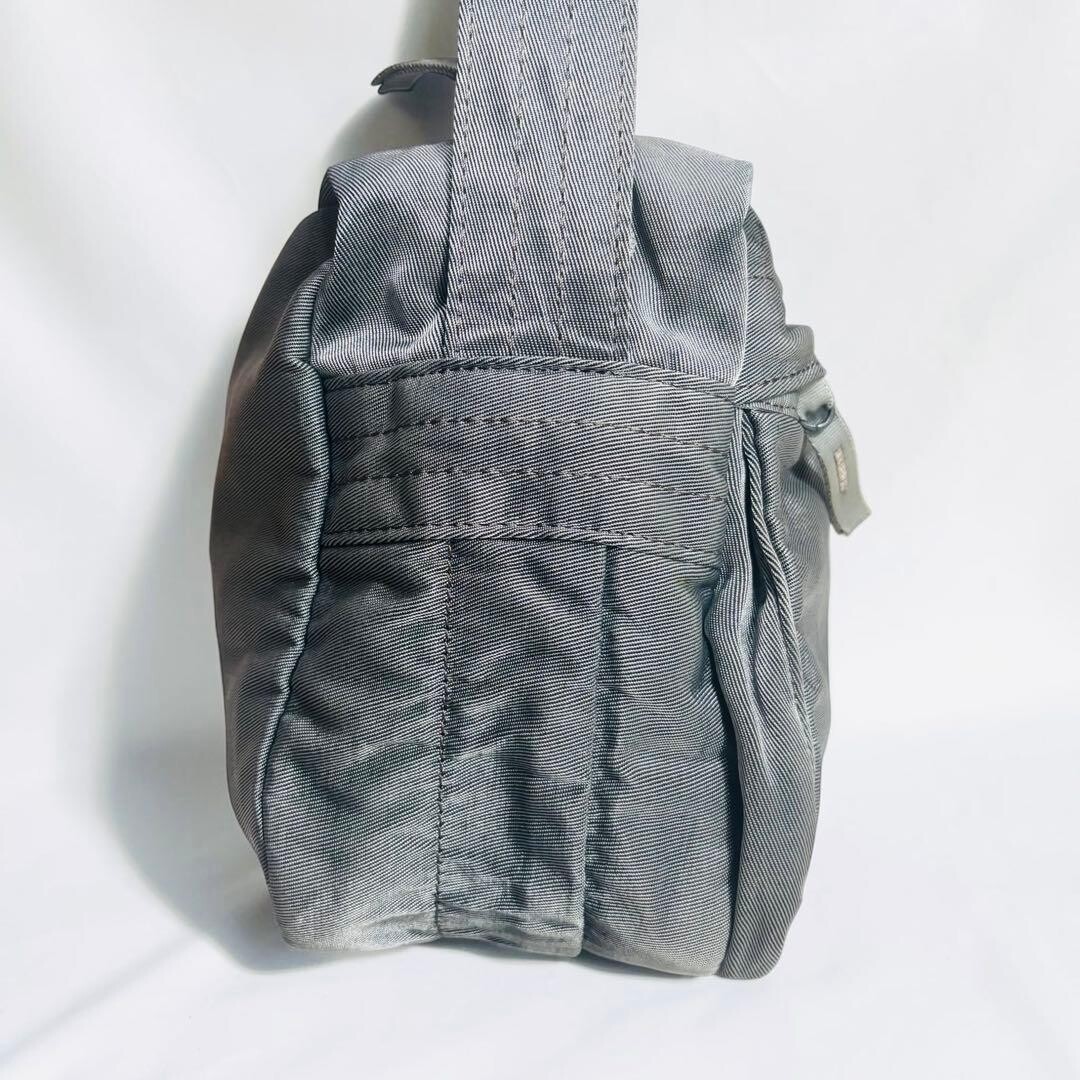 Porter Overdye Silver Gray Nylon Shoulder Bag Zip Closure Japan Men 26cm 17cm