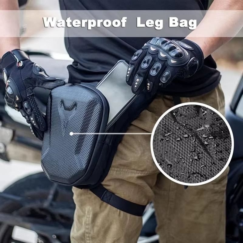 Motorcycle Drop Leg Bag Hard Shell Thigh Waist Pack Rider Storage Black