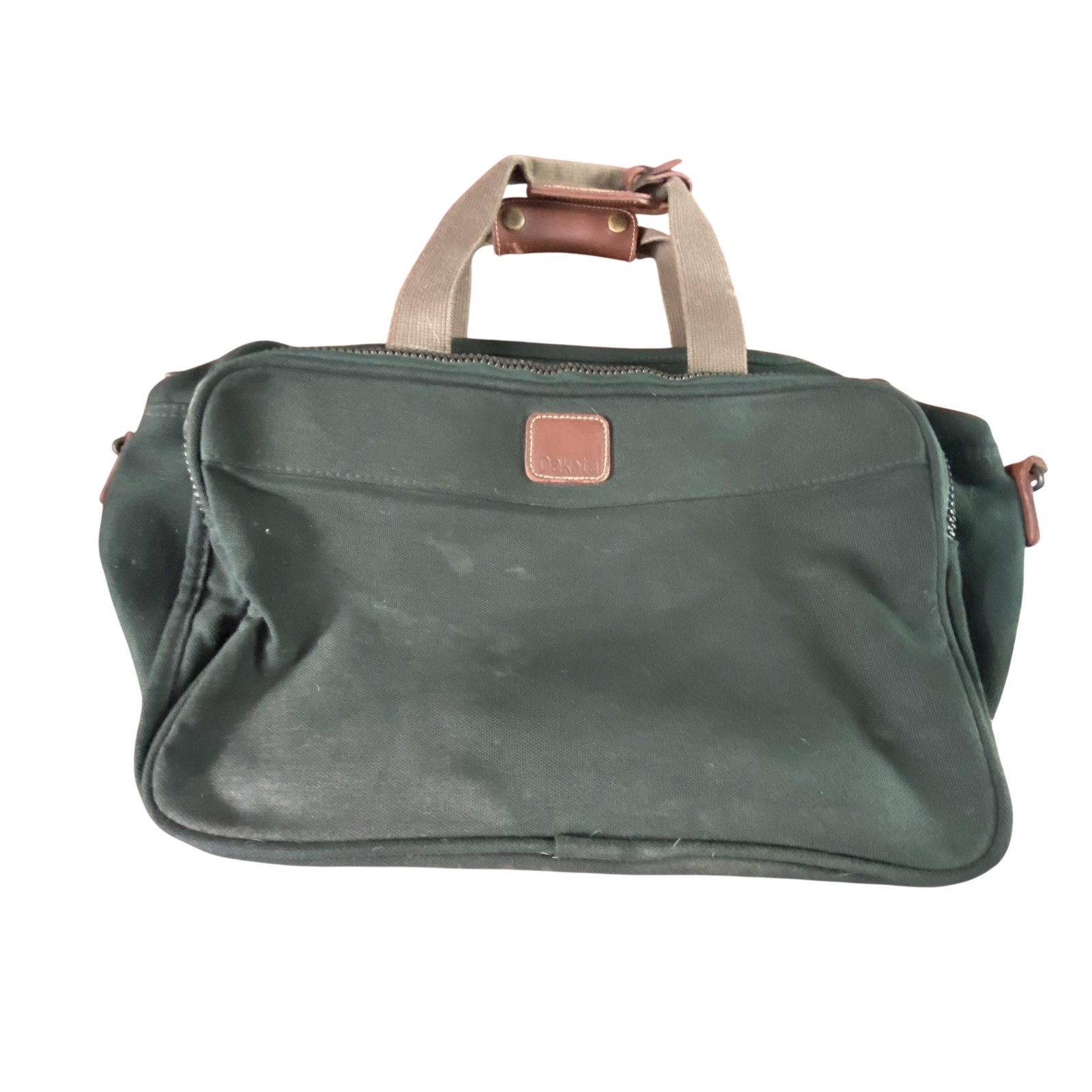 Dakota Briefcase Bag Mens Medium Green Canvas Leather Travel Zip Pockets