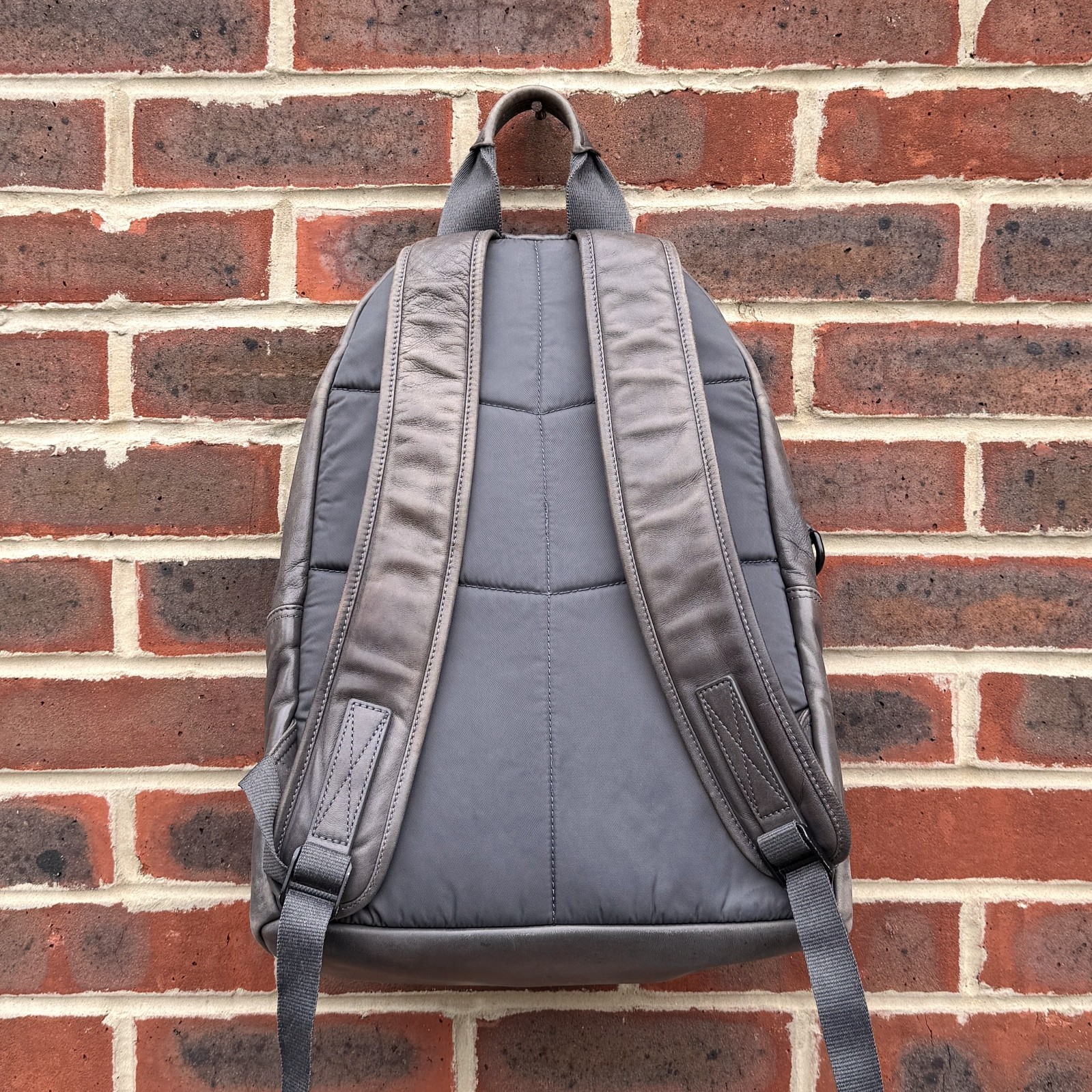 AllSaints ARENA Leather Backpack Bag Grey Brown Mens Ladies Unisex Rucksack