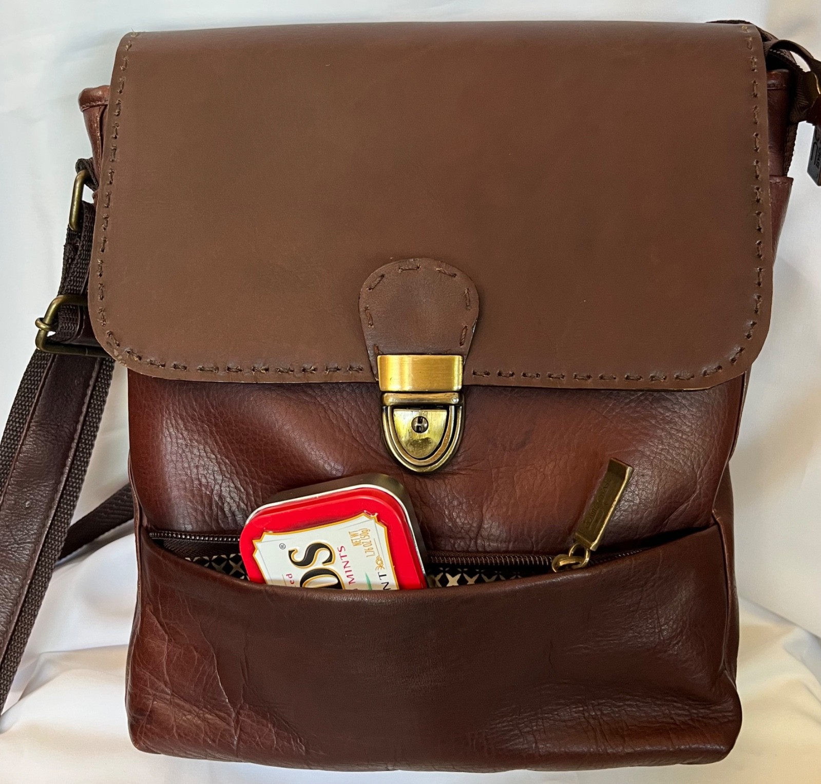 Claire Chase Brown Leather Vertical Crossbody Messenger Bag