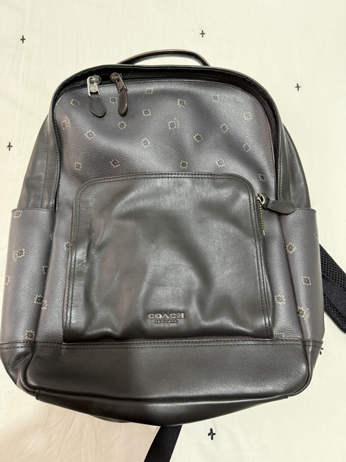 coach mens black leather backpack
