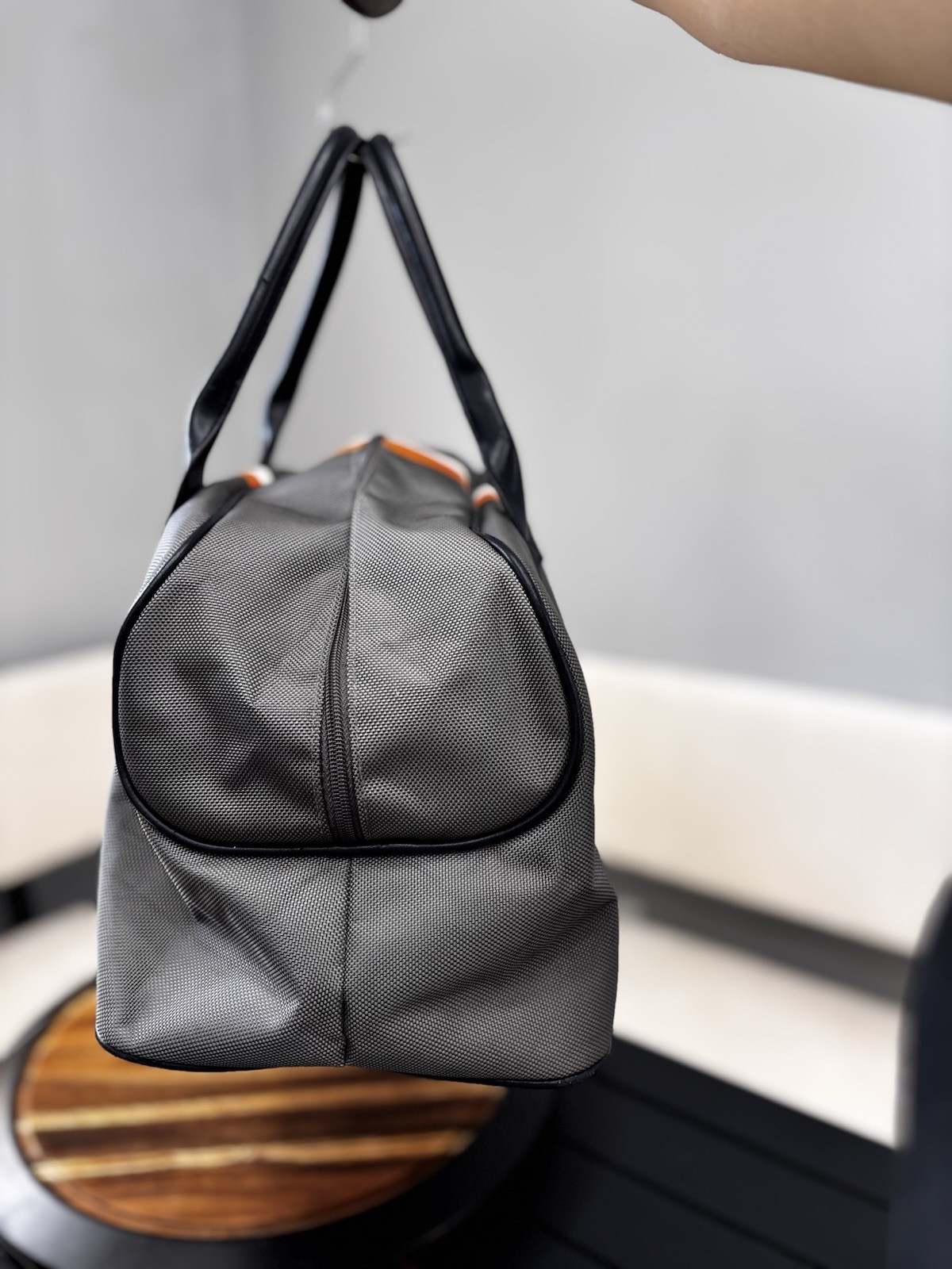 Grey Canvas Weekender Duffle Bag Retro Racing Stripe Travel Overnight Carry On