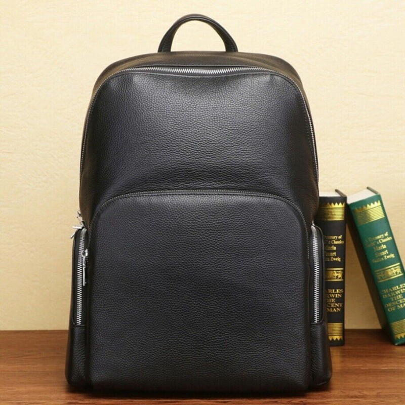 Top Cow Leather Black Men’s bag, Soft Leather Large Capacity Backpack Travel Bag