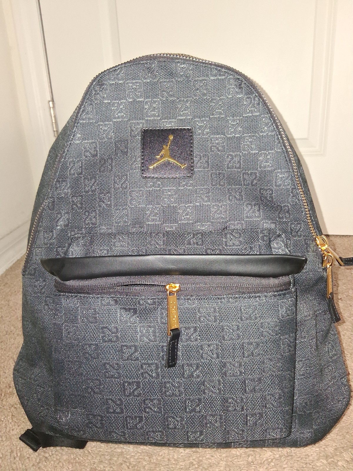 New Authentic Jordan Monogram Jumpman Backpack Black Logo Gold Zipper