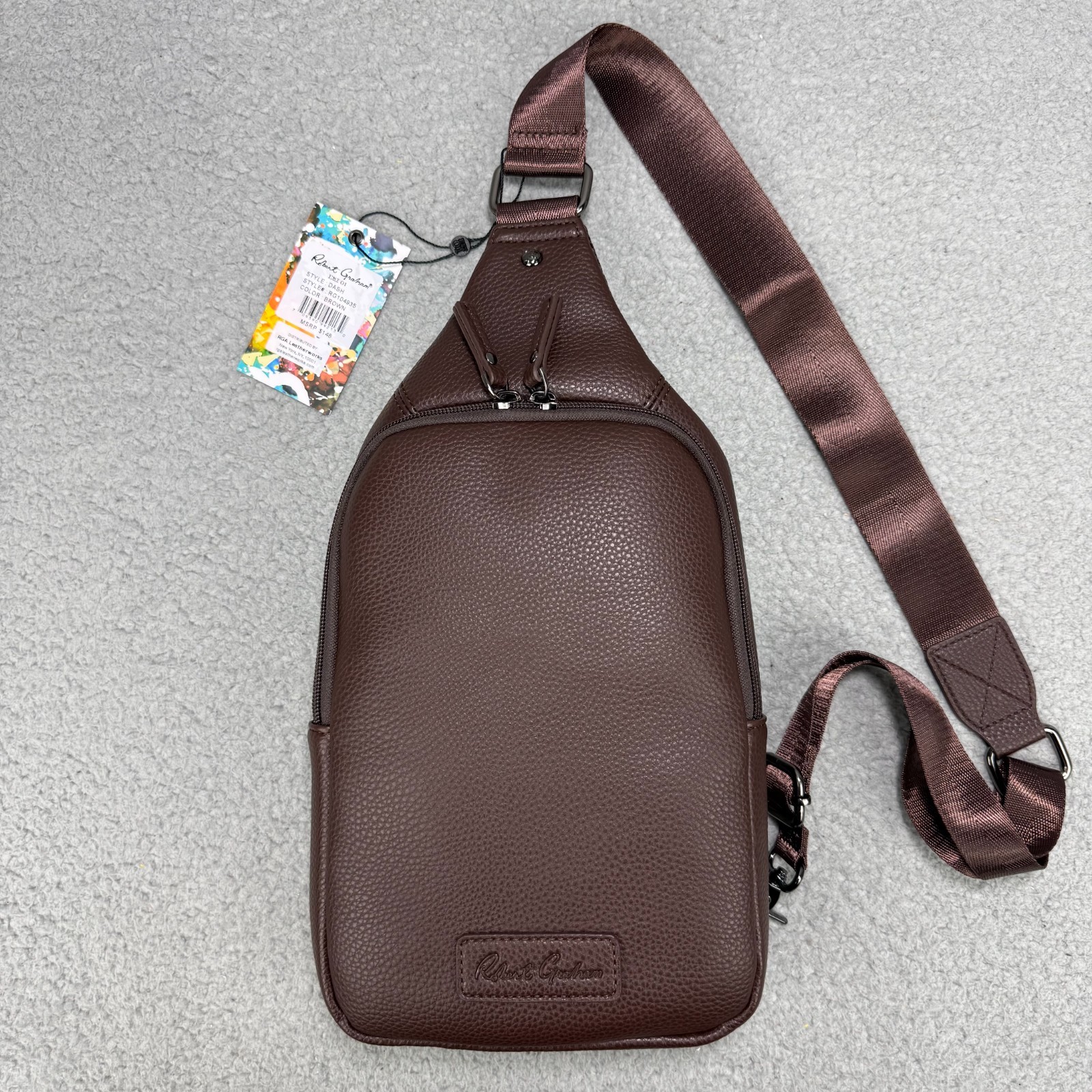 Robert Graham Sling Bag Mens Brown Dash Crossbody Faux Leather Backpack Unisex