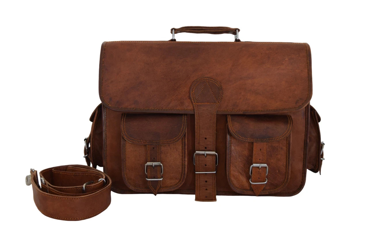 15 In Briefcase Messenger Bag Office Laptop Satchel Vintage Leather Shoulder Bag