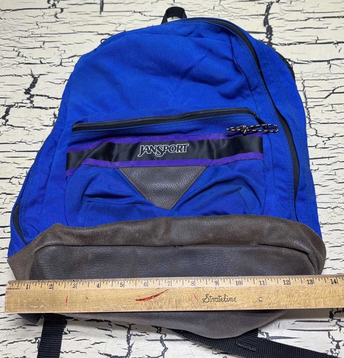 VTG JanSport Leather Bottom Backpack Blue School Bag Back Pack 90s Gorpcore Y2K