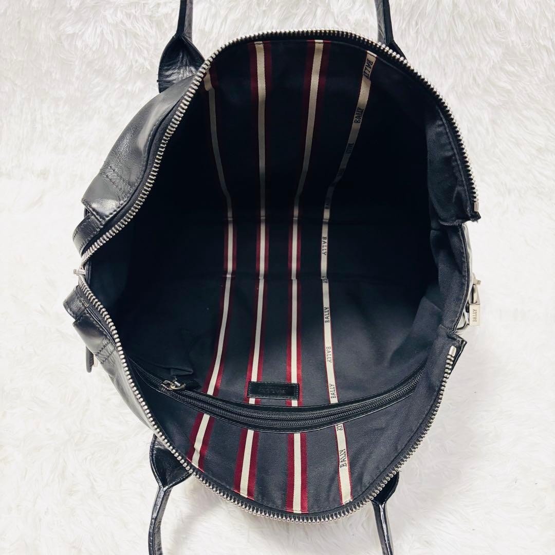 Authentic Bally Leather Business Tote Bag 29cm Black with Stripe Detailing