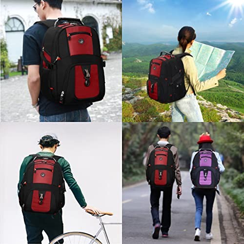 50L Travel Laptop Backpack Red Fits 17 Inch Laptops Lock