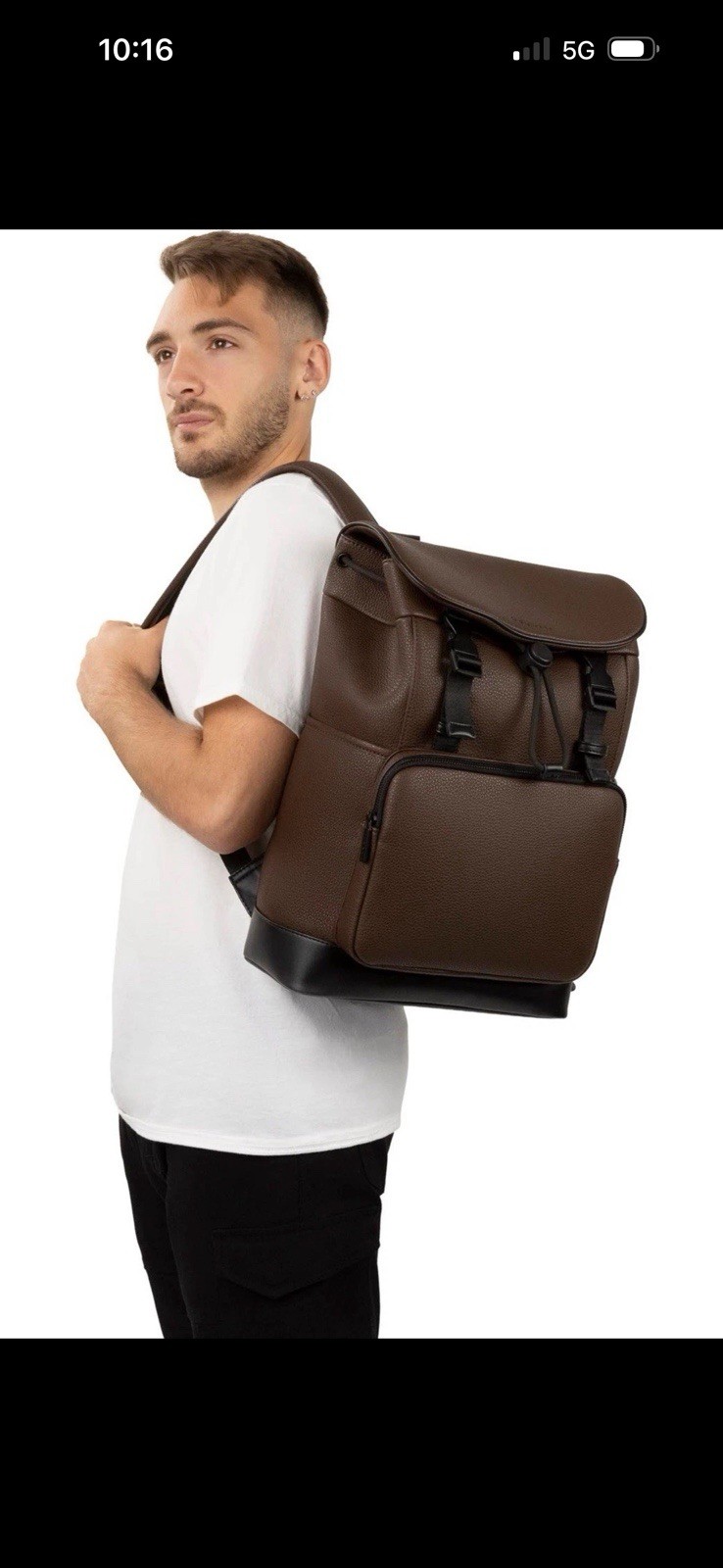 Bugatti Brown Backpack for Men Buckle Drawstring Laptop Sleeve Pocket