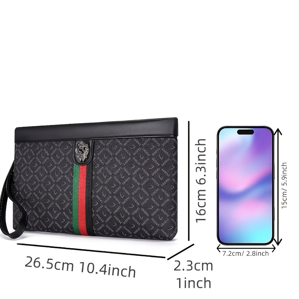 Men’s Lion Head Metal Buckle Clutch Bag – Business Casual Envelope Handbag