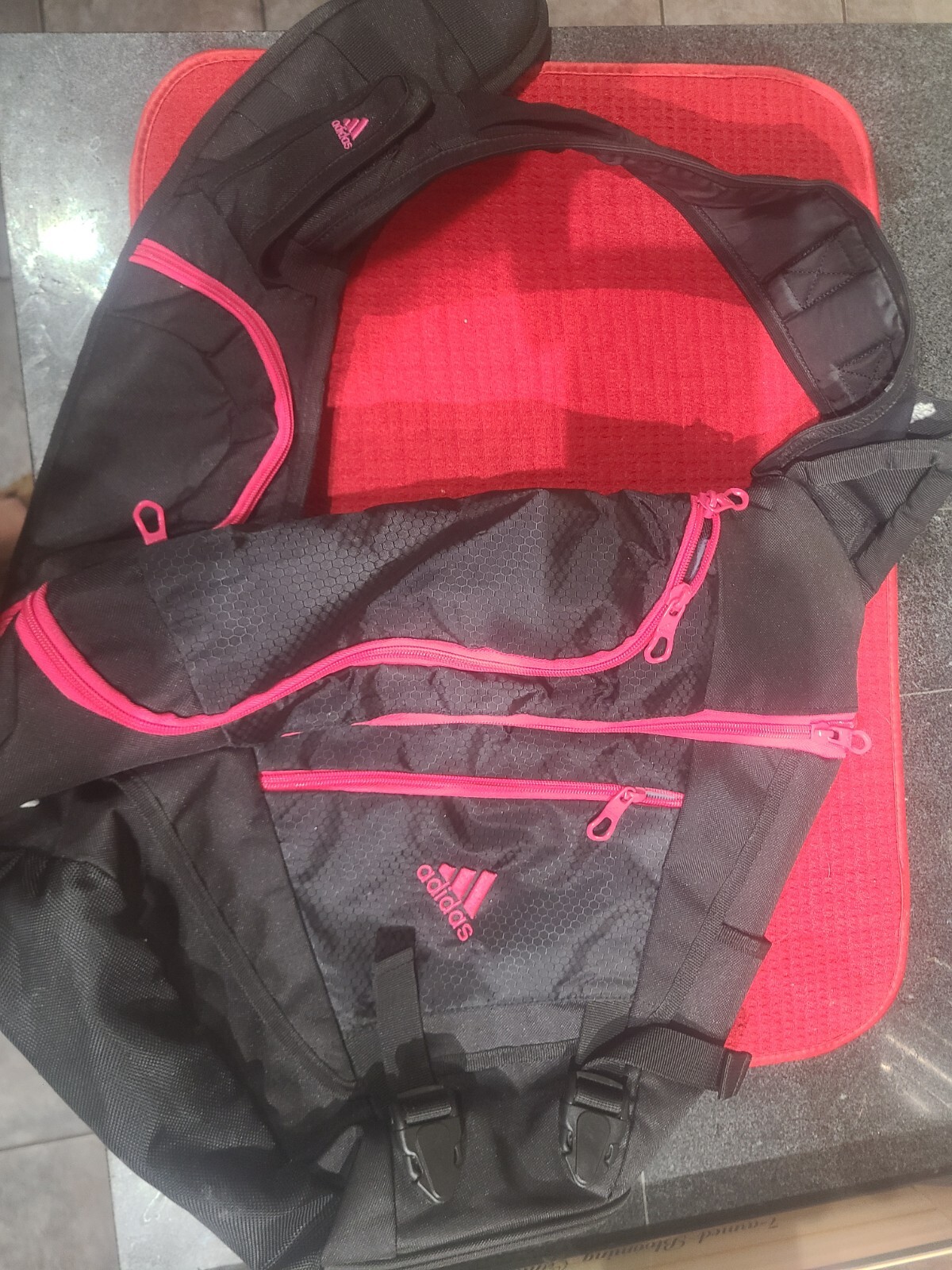 adidas load spring sling backpack shoulder bag pink and black