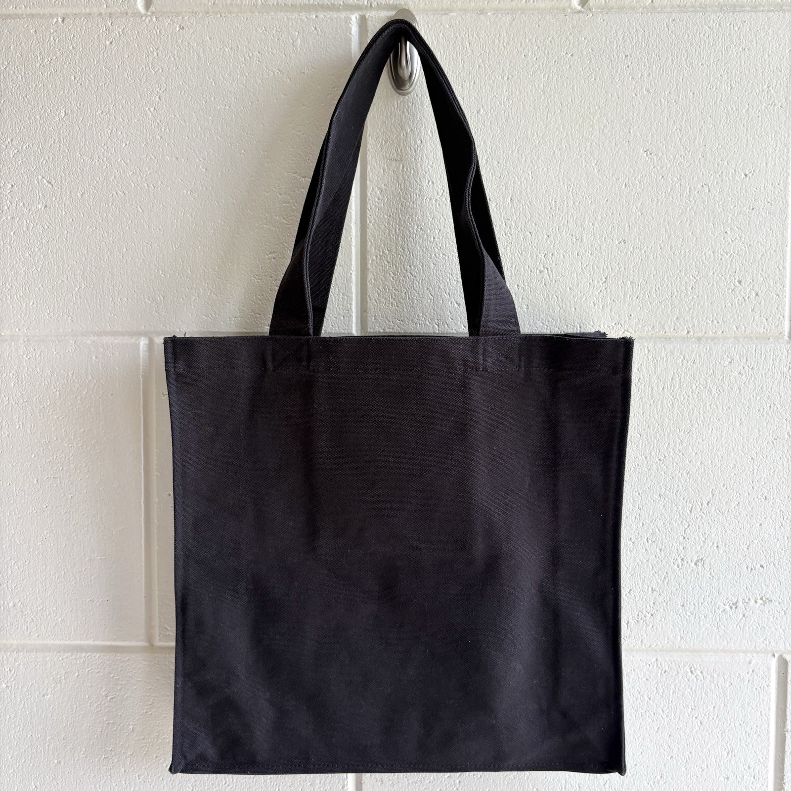 Disk Union Large Capacity Square Logo Tote Bag Black on Black 15 1/2” x 15 1/2”