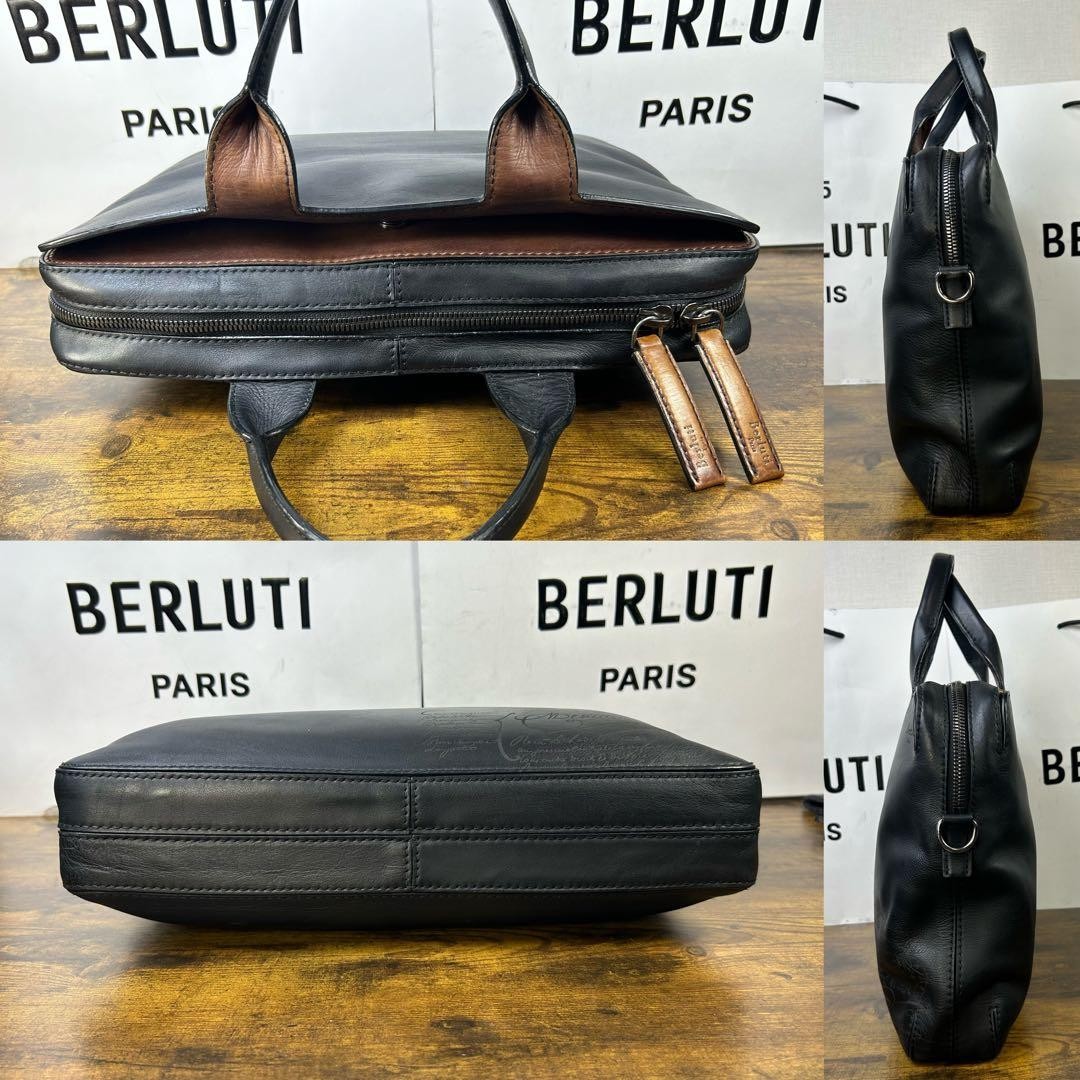 Berluti Briefcase Profile 3 Small Black Vitello Fiore Calfskin Men’s Business