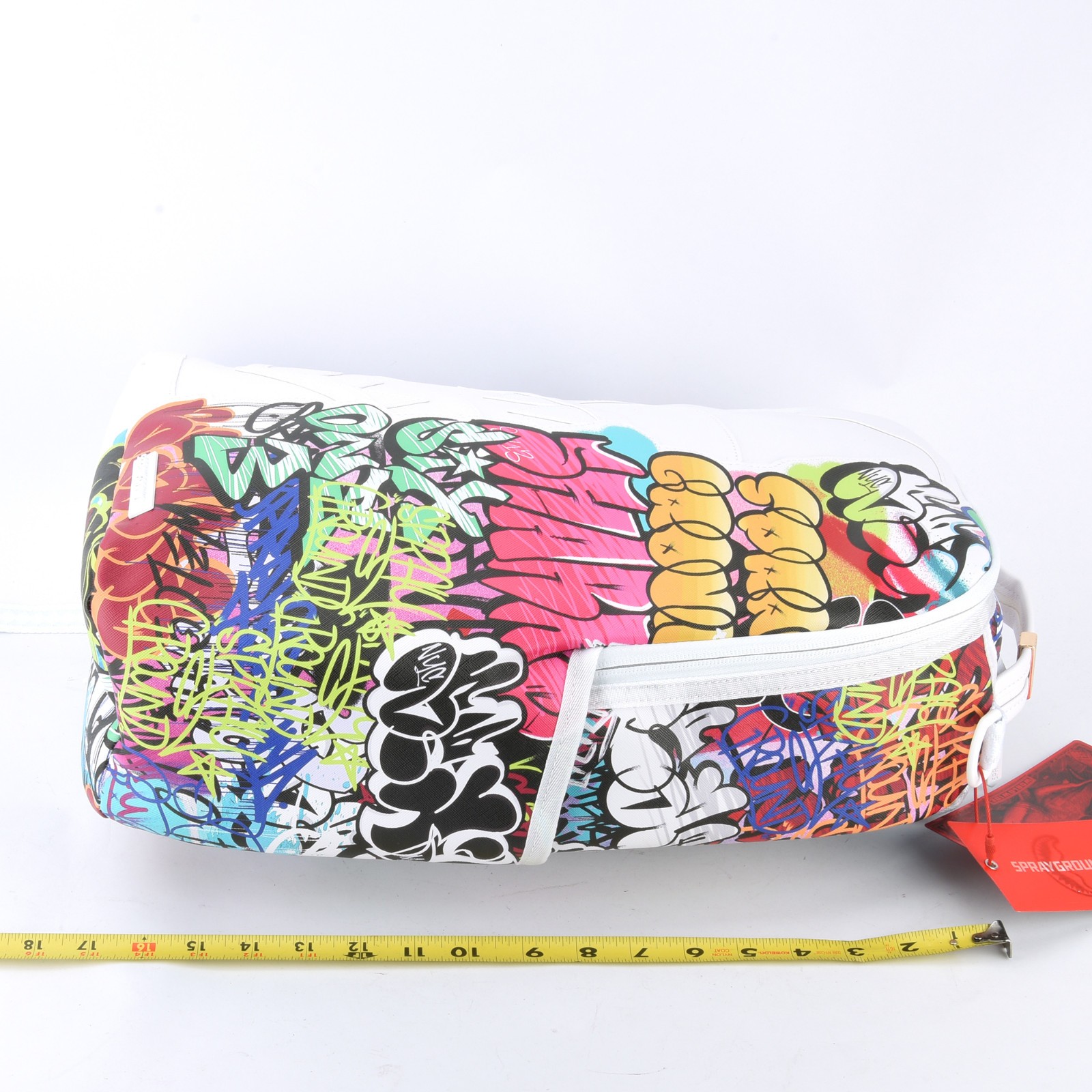 Sprayground Shark DLXV Leather Bag Backpack Half Graff White Zipper Pocket