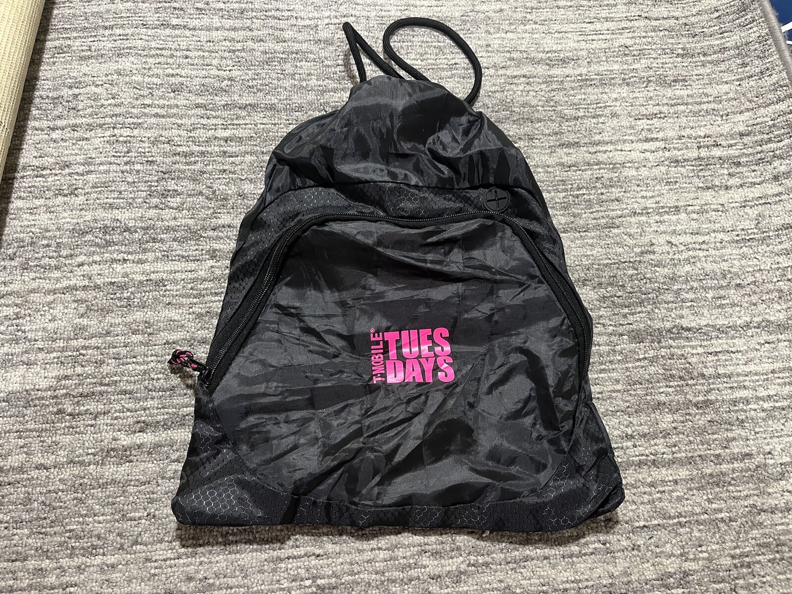 NEW T-Mobile Tuesdays Draw String Bag Backpack Black & Pink Logo Adjustable