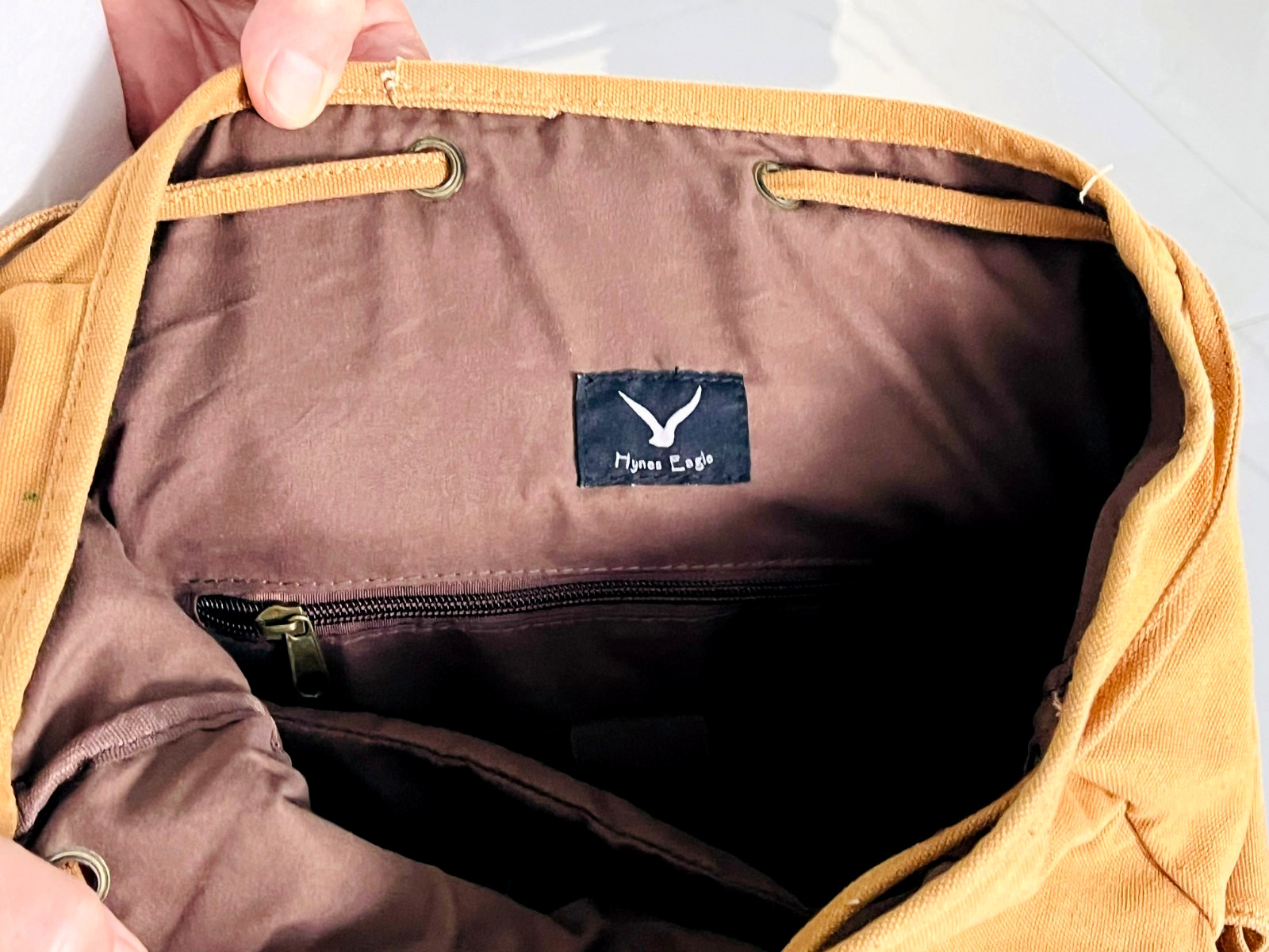 New Tag Hynes Eagle LARGE Backpack Canvas Sand Color Leather Accents 17″x12″x5″